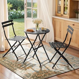 SONGMICS Balkonmöbel 3-teilig, 1 Klapptisch mit 2 Stühlen, Gartenmöbel-Set, aus Stahl, für Balkon, Terrasse, schwarz