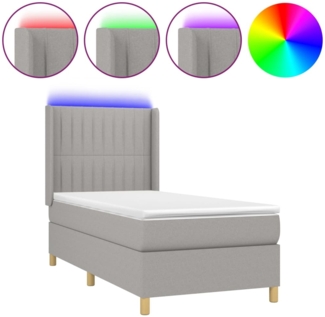 vidaXL Boxspringbett mit Matratze & LED Hellgrau 100x200 cm Stoff 3139013