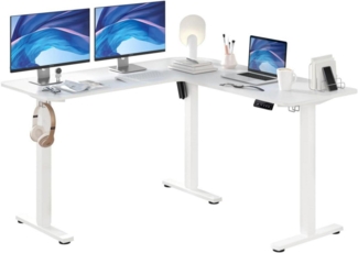 Höhenverstellbarer Eckschreibtisch L-Form Elektrisch Weiß 129x50 cm