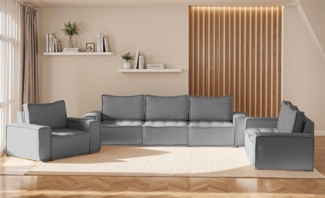 Sofaset Modulsofa-Set 6-teilig SANDE 3-2-1 Stoff Raven Grau