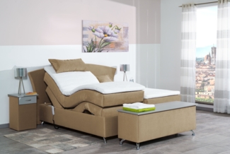 Meisterbetten Boxspringbett Huss 100x220 in VS-Beige, Matratzenbezug Nano, Ergoflex-Topper