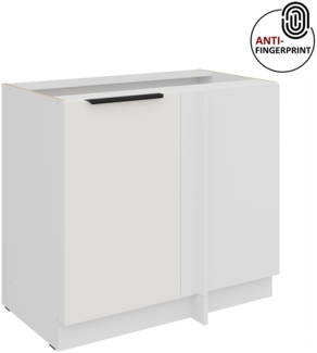 Küchen Eckunterschrank 105 cm Küche ARIA Weiss ultra matt + Weiss matt, hochwertige Fronten mit Anti Fingerprint Beschichtung Küchenzeile Küchenblock