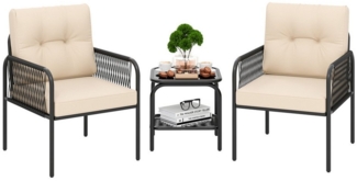 COSTWAY Balkonset, (3-tlg), 1 Tisch, 2 Stühle Gartenmöbel mit Kissen, Rattan