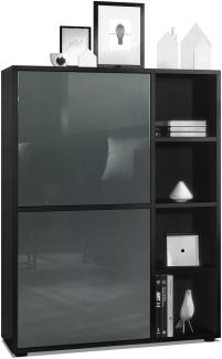 Highboard Schrank Anrichte Cuba mit 8 Fächern, Korpus in Schwarz matt / Fronten in Grau Hochglanz