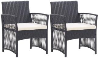 vidaXL Gartensessel mit Sitzkissen 2 Stk. Schwarz Poly Rattan 46438