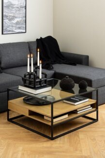 ACTONA GROUP Couchtisch in Wildeiche, schwarz, MDF, Stahl - 80x40x80cm (BxHxT)
