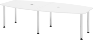 bümö Konferenztisch oval 280x130 cm großer Besprechungstisch in weiss, Besprechungstisch mit Chromfüßen, Meetingtisch für 10 Personen, XXL-Tisch für Besprechungsraum & Meeting, KT28C-W