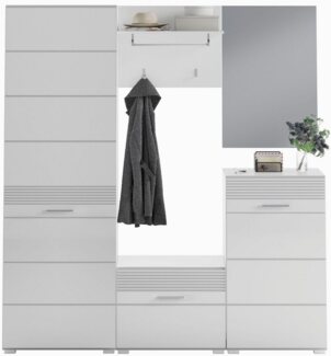 INOSIGN Garderoben-Set Malmö, Breite 170cm, MDF Front mit Rillenfräsung, 5-teilig, best. aus:, (5-St), Garderobenschrank, Sitzbank, Garderobenpaneel, Schuhkommode & Spiegel