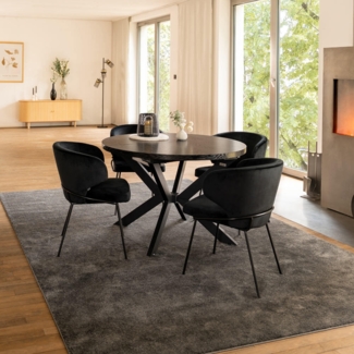 HOME DELUXE Essgruppe Rund Ausziehbar AVENTURA inkl. Sternfuß - 120-160 x 120 cm Dark Oak 4 Stühle