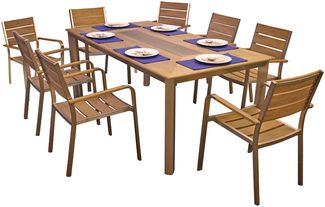 Garten-Sitzgruppe ALWIN 9-tlg. - Kunststoff, Braun | Gartenmöbel-Set Gartengarnitur Garten-Essgruppe mit offenen Stühlen und Esstisch