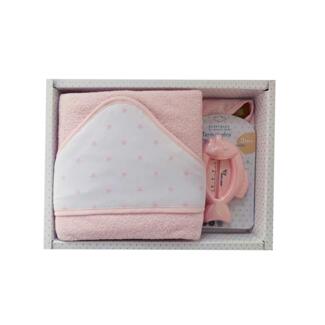 Duffi Baby 0929-06 Badetuch, bestickt, 100x100 cm, + Thermometer, Rosa, Mädchen