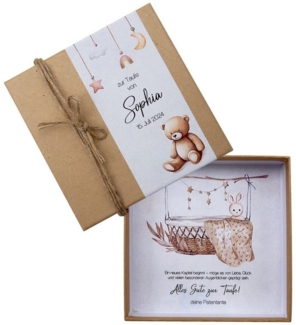 ZauberDeko Geschenkbox Geldgeschenk Kraft Personalisiertes Geschenk Geburt Taufe Hase Bär