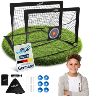 ArtSport 'Goal Master' Pop-Up Fußballtor, 2er Set, mit Zubehör, Fiberglas-Gestell, 120x90 cm, Schwarz