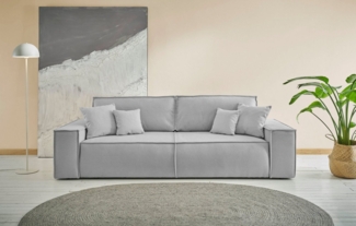 andas 3-Sitzer FINNLEY Schlafsofa 257 cm, Schlaffunktion mit Bettkasten (200/136cm), in Aqua Clean-Bouclé, Struktur fein u. Cord