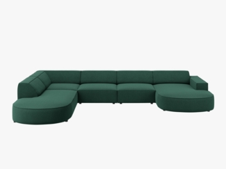 Micadoni Panorama-Ecksofa Jodie 7-Sitzer runde Recamiere Links Strukturierter Stoff Megan Grün