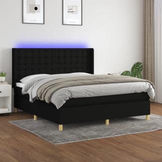 vidaXL Boxspringbett mit Matratze & LED Stoff Schwarz 160 x 200 cm, Härtegrad: H2 [3139207]