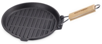 ECHTWERK Grillpfanne, Gusseisen (1-tlg), Steakpfanne mit Grillstreifen, Holzgriff, Emaille-Beschichtung, Ø 23cm