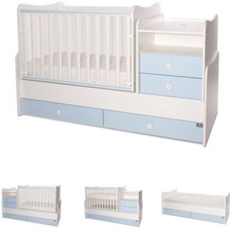 Lorelli Baby- Jugendbett Combo umbaubar 2 Kinder gleichzeitig Schaukelfunktion weiß blau