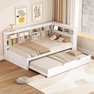 HAUSS SPOLE Schlafsofa 90x190/200, Ausziehbares Bett mit USB-Steckdose, Ablagefächern, Weiß