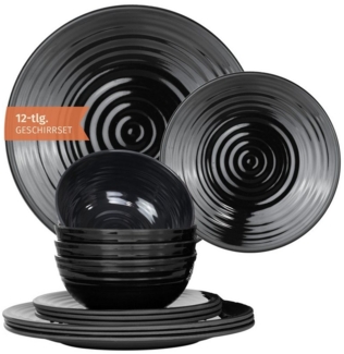 Moritz Geschirr-Set Camping Geschirr Stone Black 12-teilig, Melamin, 12 tlg, Geschirrset Campinggeschirr Picknick Geschirr Bootsgeschirr