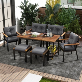 KLAM HOME Gartenlounge-Set Garten-Essgruppe mit Sesseln und abnehmbarem Servierwagen, (Gartenmöbel mit abnehmbarer und waschbarer für 6–7 Personen), geeignet für Gärten, Schwimmbäder und andere Außenbereiche