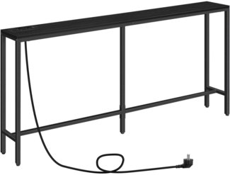 Schmaler Konsolentisch mit USB-Ladestation, 160 cm, Schwarz - Wohnzimmer Flur