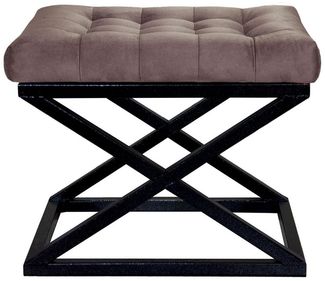 Atelier Del Sofa Stylish Pouffe with Metal Frame, 50 x 42 x 40 cm | 100% Polyester Babyface Fabric, Grey with Black & Brown Accents | Perfect for Modern Living Spaces
