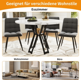 Moderner Esstisch 100x100 cm in Weiß-Schwarz mit MDF-Tischplatte in Marmoroptik, robustem Metallgestell, 76cmx100cmx100cm