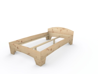 Zirbenbett Massivholzbett "Rosi" metallfrei 120 x 200 cm 38 cm mit Kopfteil
