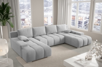 PROMETO Möbel Ecksofa Ecksofa Couch U-Form, Teddy-Bouclé Stoff Schlaffunktion, USB inkl