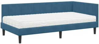 vidaXL Eckbettgestell mit Matratze mit Kopfteil Blau 90 x 200 cm Samt 3393897