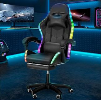 WILGOON Gaming Chair Gaming-Stuhl mit LED, Höhenverstellbar Ergonomisch Bürostuhl (Gaming Chair Gepolstert mit Verstellbare Lendenkissen, Kopfkissen und Fußstütze), Gaming Chair mit Kopfkissen Lendenkissen,Gamer-Stuhl für Erwachsene