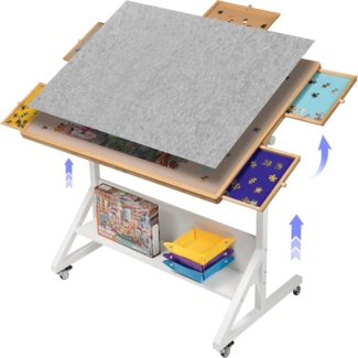 Puzzletisch Höhenverstellbar Puzzlebrett Filzschutz 5 Sortierschubladen 1500
