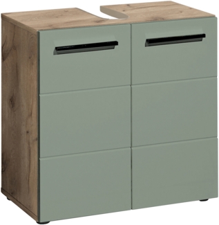 Waschbeckenunterschrank >Vista< 2 Türen, 1 Boden, schilfgrün / viking oak Dekor - 60x62x31 (BxHxT)