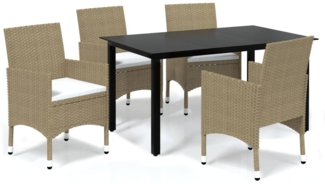 vidaXL 5-tlg. Garten-Essgruppe mit Kissen Poly Rattan Beige 3094987