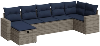 vidaXL 7-tlg. Garten-Sofagarnitur mit Kissen Grau Poly Rattan 3325407