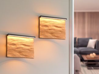 2er Set LED Wandleuchten aus Naturholz flach & dimmbar, Breite 20cm
