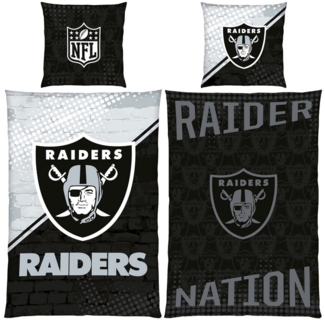 BERONAGE Wendebettwäsche NFL Las Vegas Raiders Bettwäsche Raider Nation Linon/Renforcé, Baumwolle, 2 teilig, 135x200 + 80x80 cm