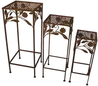 Hocker Set 3tlg. Gartendeko Eisenhocker Pflanzenständer Blumenhocker Antik Braun