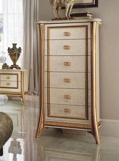 Casa Padrino Luxus Barock Kommode mit 6 Schubladen Creme / Gold H. 136 cm - Made in Italy