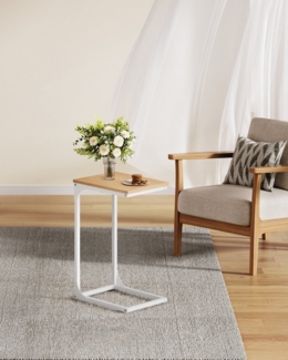 VASAGLE Beistelltisch, Sofatisch, C Form, Couchtisch, mit Metallgestell, rustikal, für Wohnzimmer, Schlafzimmer, mandelgelb-wolkenweiß