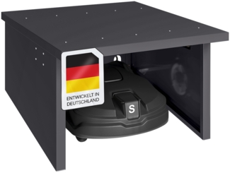 STEELSØN 'Drakon' Mähroboter Garage, Metall, anthrazit, wetterfest, 53/42x77x90 cm, Mähroboterhaus mit aufklappbarem Pultdach