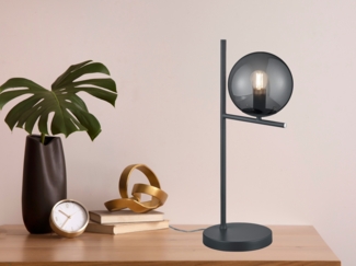 TRIO Leuchten LED Nachttischlampe, Dimmfunktion, LED wechselbar, Warmweiß, groß-e dimmbar-e mit Rauchglas Glas-kugel Lampenschirm, Höhe 52cm