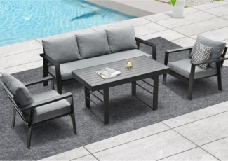 Gartenmöbel Set Aluminium 4-TLG. 3-Sitzer Sofa 2 Einzelsessel Essgruppe 7