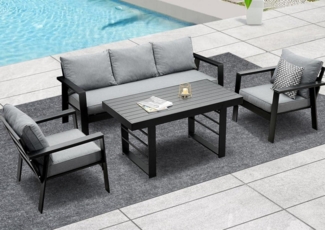 Gartenmöbel Set Aluminium 4-TLG. 3-Sitzer Sofa 2 Einzelsessel Essgruppe 7