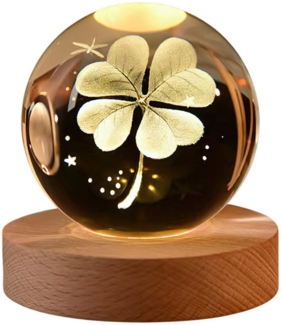 Refttenw Nachtlicht Kristallkugel Nachtlicht,Vierblättriges Kleeblatt, farbiges Licht