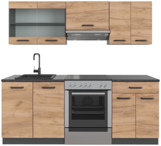 Küchenzeile R-Line Goldkraft Eiche/Anthrazit 200 cm , AP Anthrazit Vicco