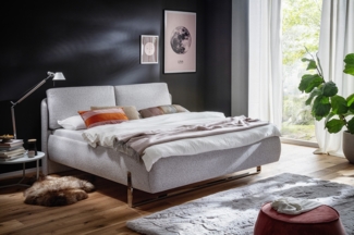 Polsterbett Sabetta 180x200 Stoff Puente hellgrau Metallkufe chrom