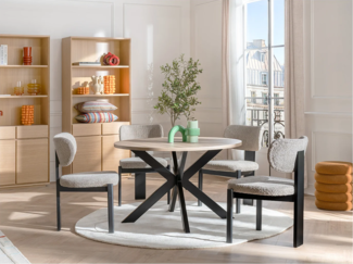 Vente-unique - Stuhl 6er-Set - Bouclé-Stoff & Kautschukholz - Taupe & Schwarz - WILANA