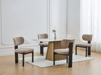 Vente-unique - Stuhl 6er-Set - Bouclé-Stoff & Kautschukholz - Taupe & Schwarz - WILANA